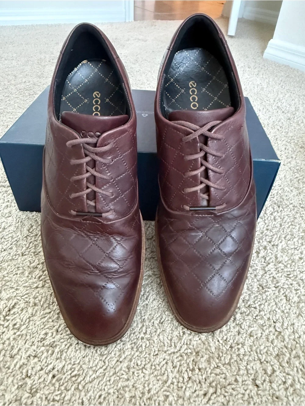 ECCO Classic Golf Brown Leather Spikeless Shoes 11.5 Quilted